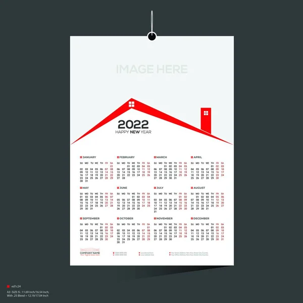 Rödfärgad Månad 2022 Kalender Design För Alla Typer Användning — Stock vektor