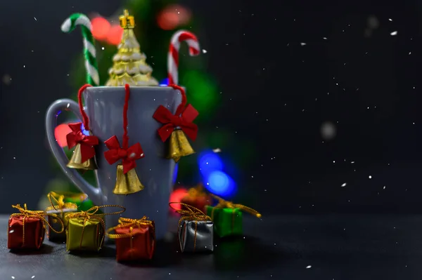 Selective Focus Christmas Decor Teapot Bells — Stock Photo, Image