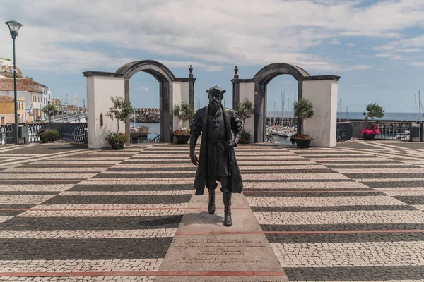 Het Beeld Van Vasco Gama Angra Heroismo Terceira Azoren Portugal — Stockfoto