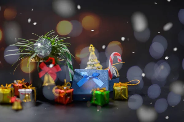 Christmas Theme Composition Gift Boxes Dark Background — Stockfoto