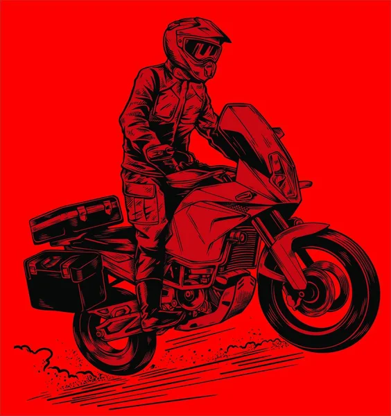 Kırmızı Arka Planı Olan Motosiklet Sürücüsü — Stok Vektör