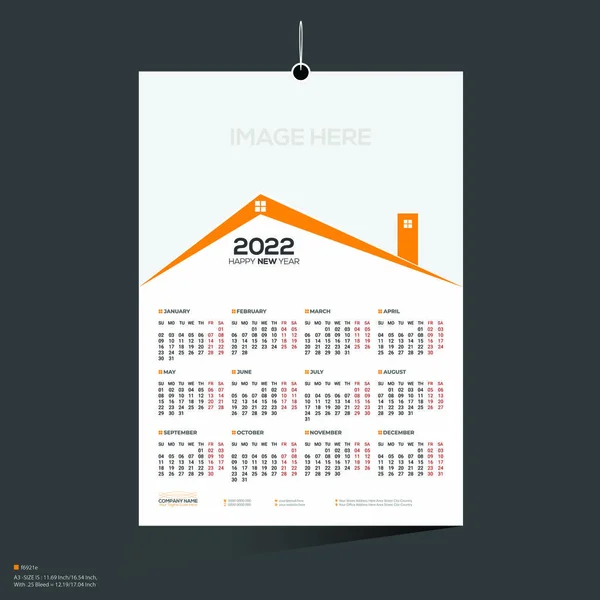 Couleur Orange Mois 2022 Calendrier Design Pour Tout Type Utilisation — Image vectorielle