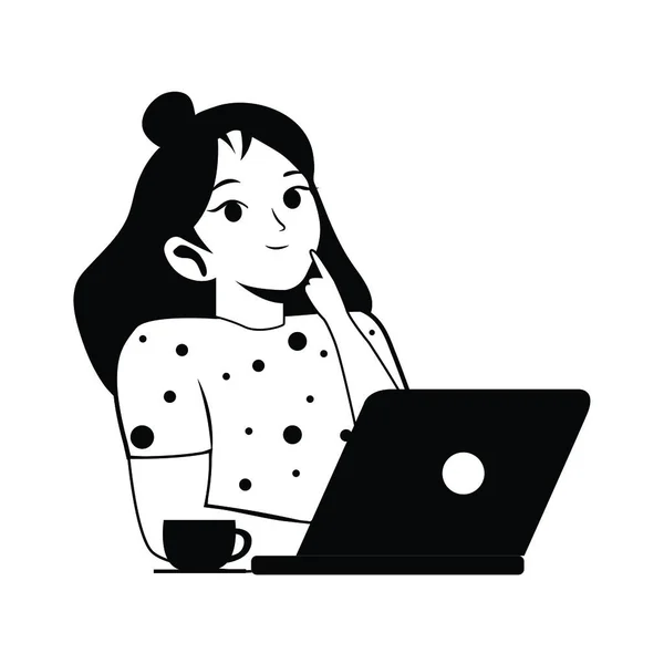 Businesswoman Working Laptop Vector Illustration — стоковый вектор