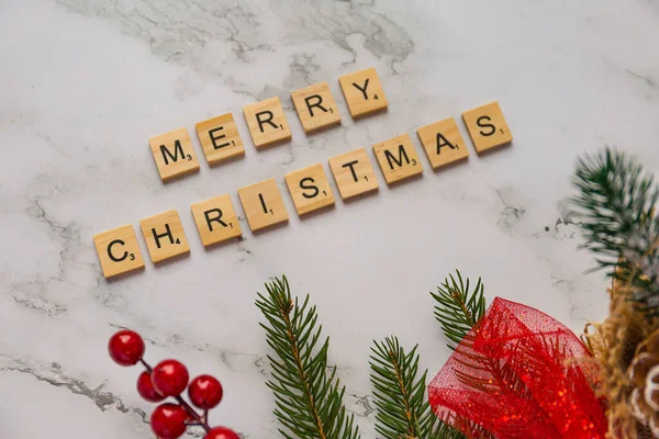 Baldosas Madera Con Letras Que Forman Las Palabras Feliz Navidad —  Fotos de Stock