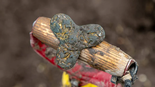 Nahaufnahme Einer Holzskulptur Mit Herz — Stockfoto