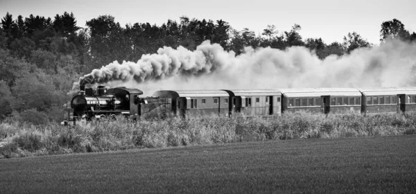 蒸汽机车的黑白照片 — 图库照片