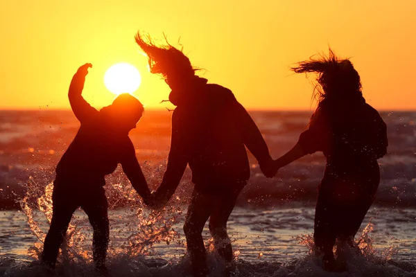 Group Friends Having Fun Beach Sunset — Stock Photo, Image