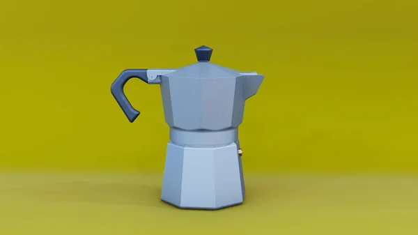 Рендеринг Зеленый Кофеварка Чайником Желтом Фоне — стоковое фото