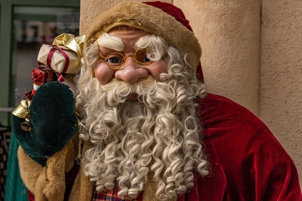 Malaga Spain December 2021 Santa Claus Face Gifts Street Statue — Stock Photo, Image