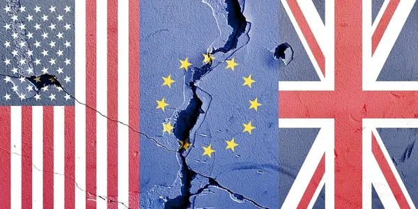 Σημαίες Της Ευρωπαϊκής Ένωσης Και Ηνωμένο Βασίλειο Και Ηνωμένο Βασίλειο — Φωτογραφία Αρχείου