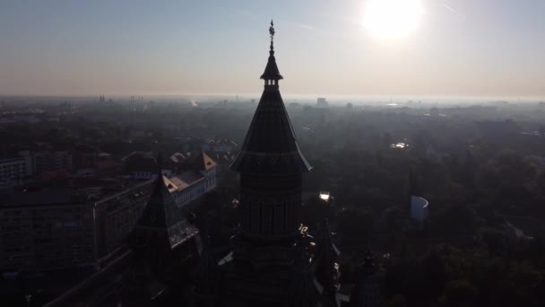 Flygbilder Från Antika Katedralen Gamla Europeiska Staden — Stockvideo