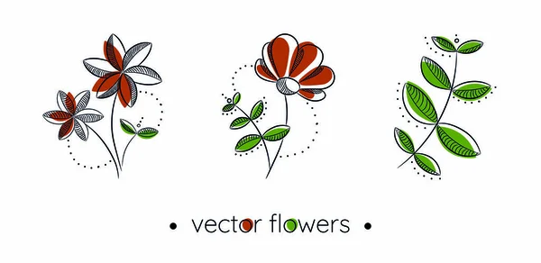 Vectorillustratie Van Een Set Bloemenelementen — Stockvector
