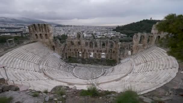 Schilderachtige Beelden Van Ruïnes Van Het Oude Amfitheater Athene Griekenland — Stockvideo