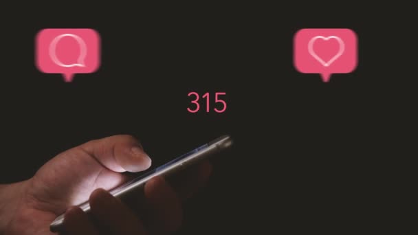 Крупным Планом Человек Использующий Смартфон Иконками Социальных Сетях — стоковое видео