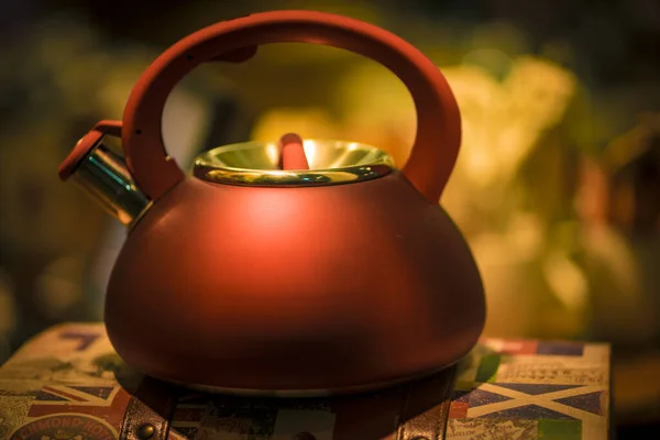 Green Tea Pot Wooden Table — Stock Photo, Image