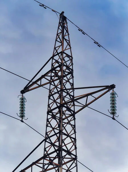 Високовольтна Вежа Електричний Пілон Лінії Електропередач — стокове фото
