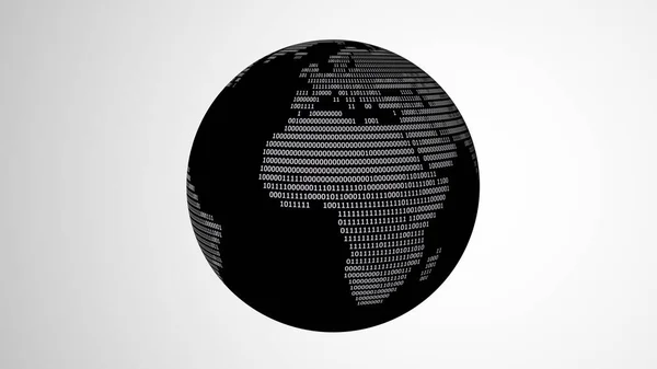 Globo Negro Com Código Digital Para Continentes Isolados Fundo Branco — Fotografia de Stock