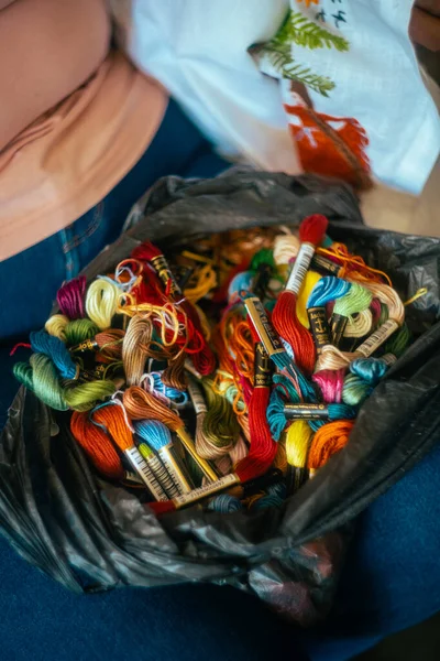 Kleurrijke Handgemaakte Breigaren Close — Stockfoto