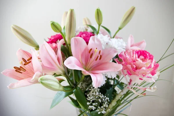 Beautiful Bouquet Pink Tulips White Background — Stock Photo, Image