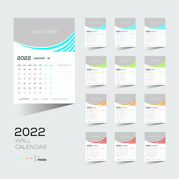 Coloré Mois Pages 2022 Conception Calendrier Mural Pour Une Utilisation — Image vectorielle