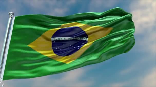 Footage Waving Brazil Flag Sky — Stock Video