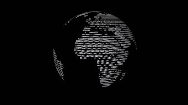 Black Globe Digital Code Continents Isolated Black Background — Stock Photo, Image