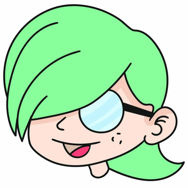 Cute Little Girl Green Hair Vector Illustration —  Vetores de Stock