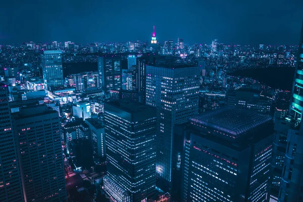 Tokyo Ιαπωνία Ιανουάριος 2018 Αεροφωτογραφία Της Πόλης Την Νύχτα — Φωτογραφία Αρχείου