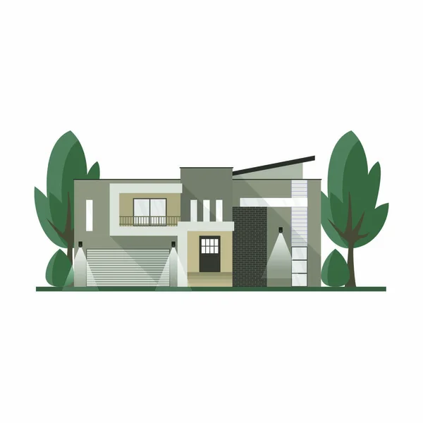 Modernt Hus Med Gröna Växter Och Träd Vektor Illustration — Stock vektor