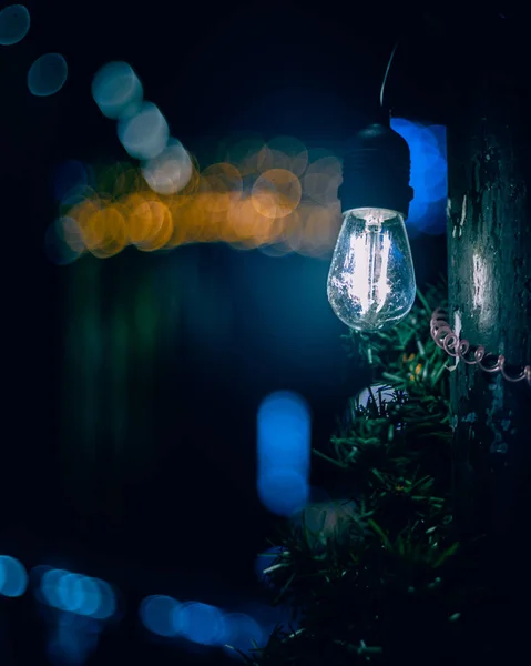 Árbol Navidad Con Luces Fondo Del Cielo Nocturno — Foto de Stock