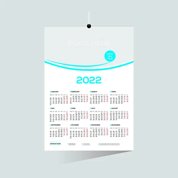 Cyan Colored Month 2022 Wall Calendar Any Best Kind Use — Image vectorielle