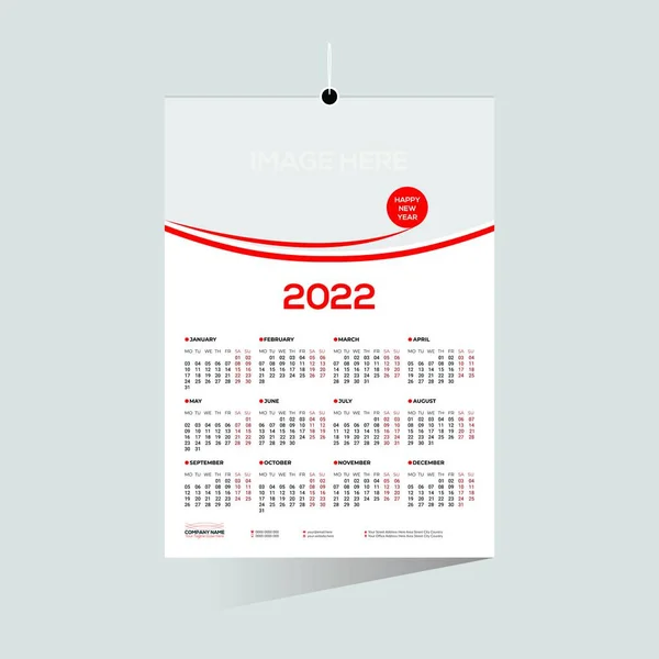 Calendrier Mural 2022 Couleur Rouge Pour Tout Meilleur Type Utilisation — Image vectorielle