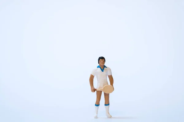 Miniature People Man Woman Blue Suit White Background — Stockfoto