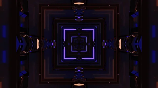 Rendering Abstract Sci Background Geometric Shapes Dark Purple Led Lights — Fotografia de Stock