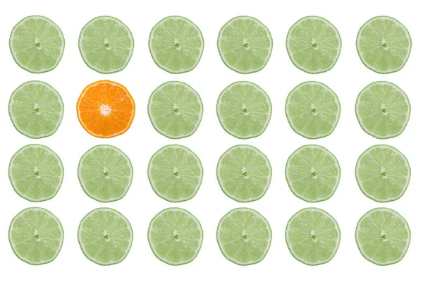 Una Hermosa Ilustración Rodajas Verdes Cítricos Una Rodaja Una Naranja — Foto de Stock