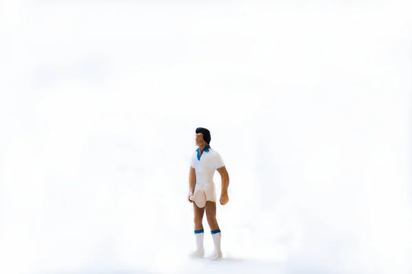 Miniature People Man Woman White Shirt Hat Concept Healthy Lifestyle —  Fotos de Stock