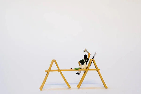 Miniature Toy Worker White Background — 스톡 사진