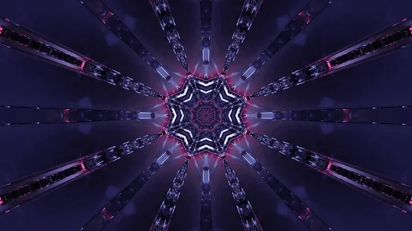 幾何学的形状と暗紫色のLedライトを備えたSf的背景の3Dイラスト — ストック写真