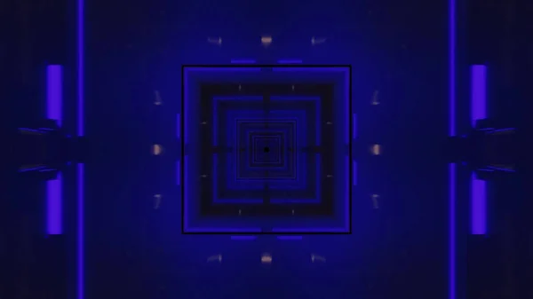 Rendering Abstract Sci Background Geometric Shapes Dark Blue Led Lights — Fotografia de Stock