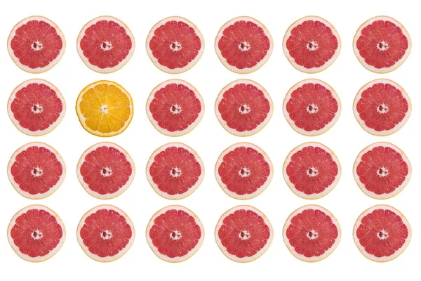 Una Hermosa Ilustración Rodajas Rojas Pomelo Una Rodaja Naranja Aislada — Foto de Stock