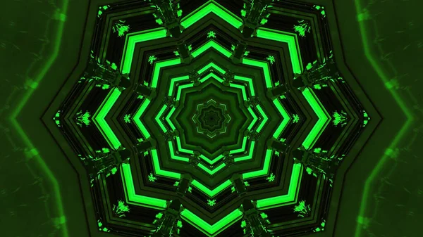 Illustration Sci Background Geometric Shapes Bright Green Led Lights — стоковое фото