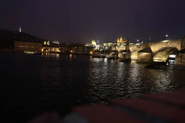 Prague República Checa Setembro 2019 Vista Rio Vltava Noite — Fotografia de Stock