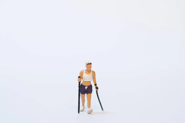 Miniature People Sick Woman Isolated White Background — 스톡 사진