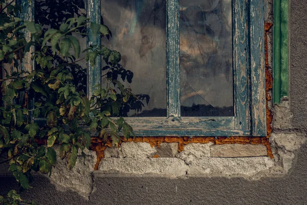 Заброшенный Сельский Дом Открытом Поле Деревянные Старые Оконные Рамы Окно — стоковое фото
