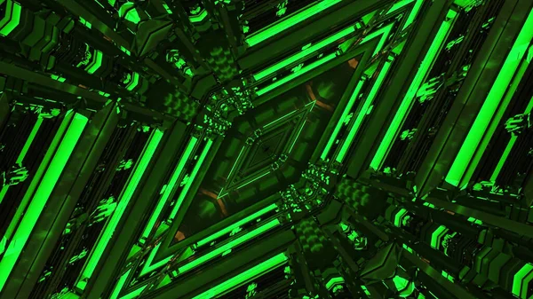 Illustration Sci Background Geometric Shapes Bright Green Led Lights — Stockfoto