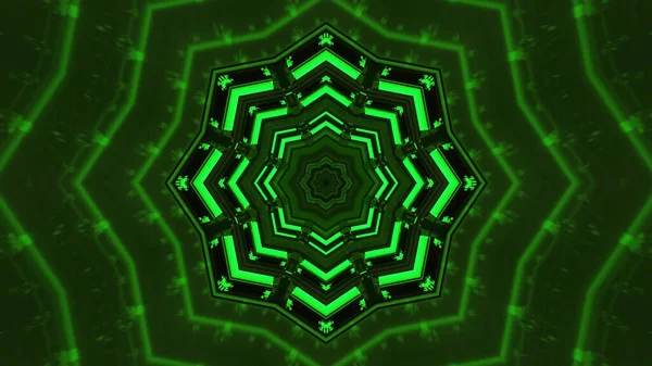 Illusztráció Sci Háttér Geometriai Formák Élénk Zöld Led Fények — Stock Fotó