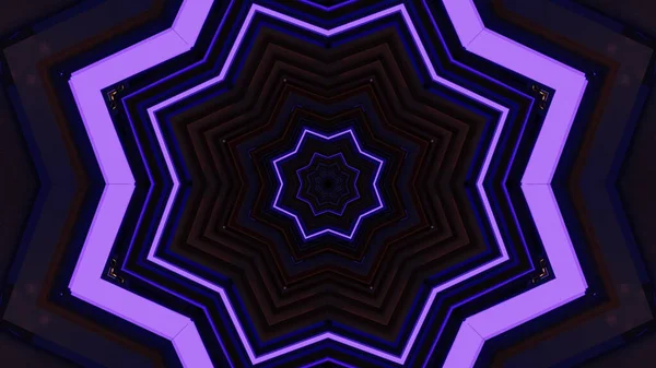 幾何学的形状と暗紫色のLedライトを備えた抽象的なSf背景の3Dレンダリング — ストック写真