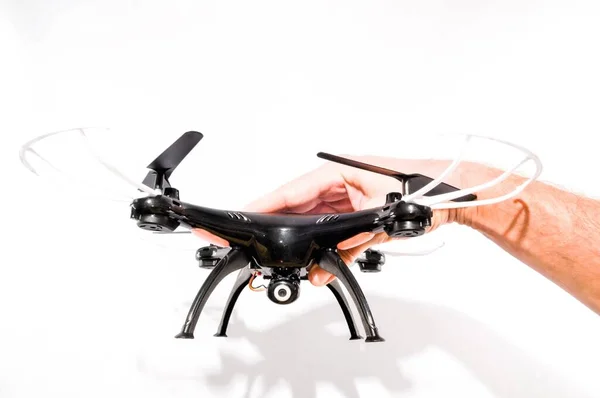 Tecnologia Primo Piano Elicottero Aeromobile Drone Quadrocopter Con Telaio Rialzato — Foto Stock