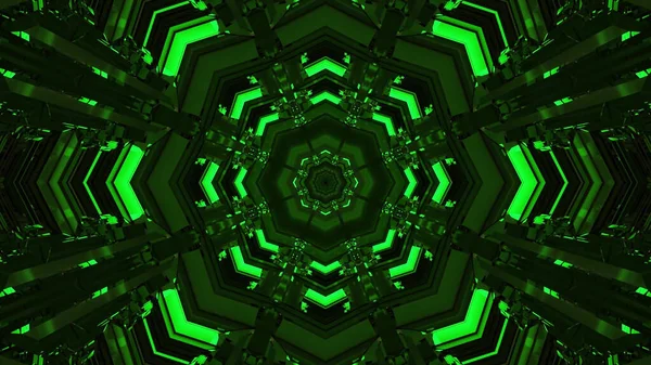 Иллюстрация Научно Фантастического Фона Геометрическими Фигурами Ярко Зелеными Светодиодными Фонарями — стоковое фото