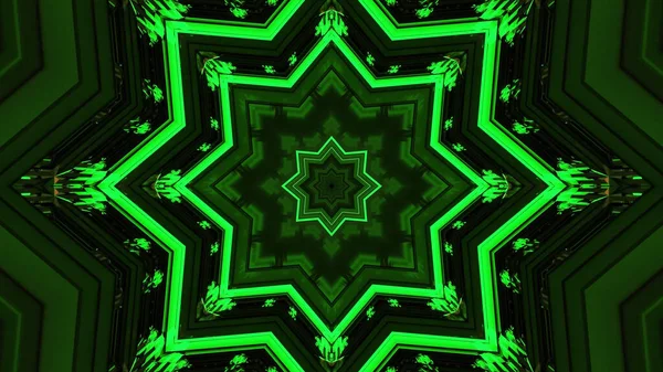 Illustration Neon Green Star Shaped Geometric Mandala Pattern — стоковое фото